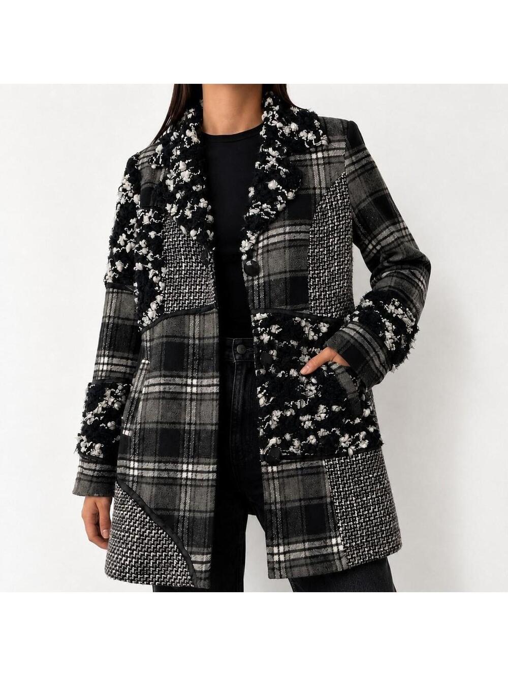 Patchwork Plaid Statement Coat XL